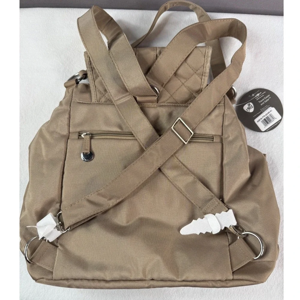 Travelon Anti-Theft Daypack Backpack Womens M Tan Quilted RFID Travel Bag NEW